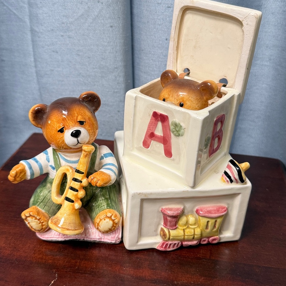 Schmid Teddy Bear’s Picnic Music Box Teddy Bear w/ Trumpet & Jack-in-the-Box